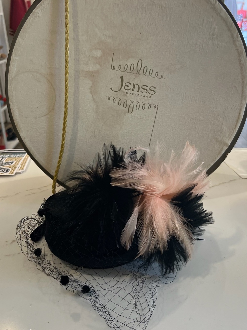 Vintage Black and Pink veiled Feather Fascinator